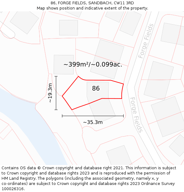 86, FORGE FIELDS, SANDBACH, CW11 3RD: Plot and title map