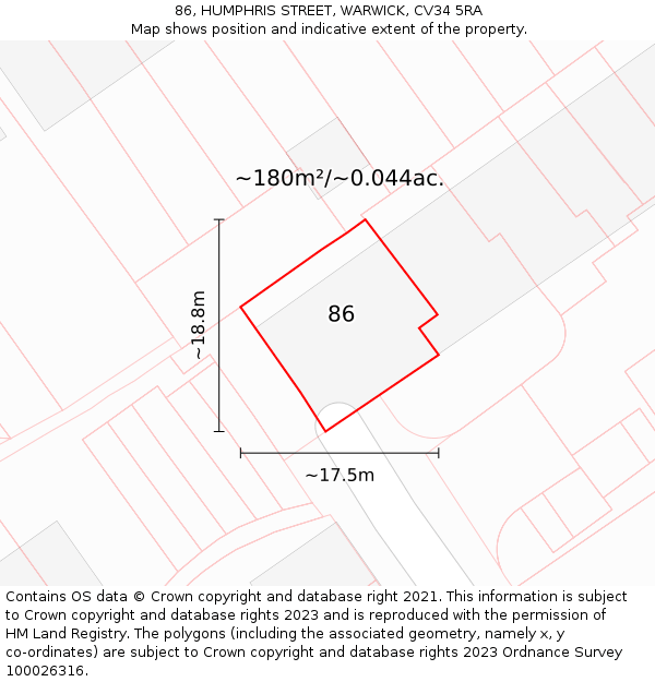 86, HUMPHRIS STREET, WARWICK, CV34 5RA: Plot and title map