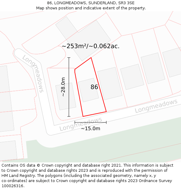 86, LONGMEADOWS, SUNDERLAND, SR3 3SE: Plot and title map