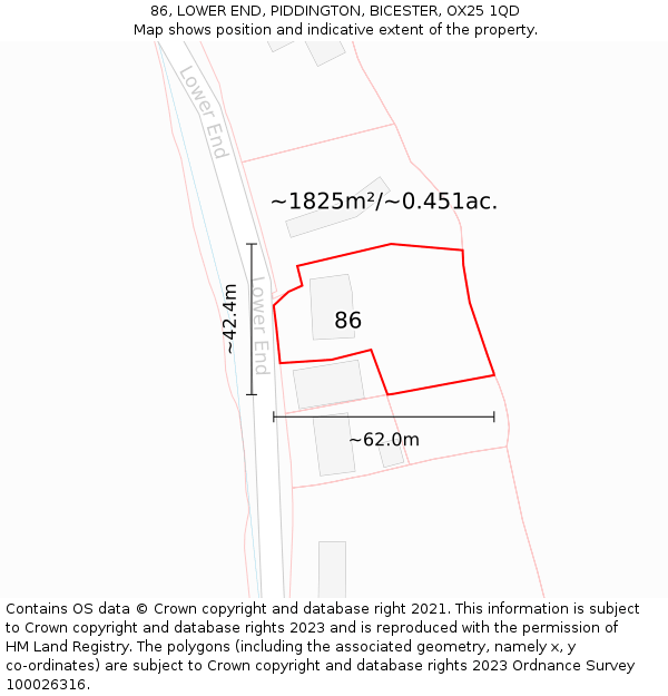 86, LOWER END, PIDDINGTON, BICESTER, OX25 1QD: Plot and title map