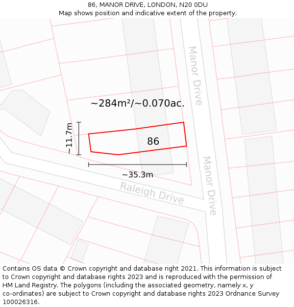 86, MANOR DRIVE, LONDON, N20 0DU: Plot and title map