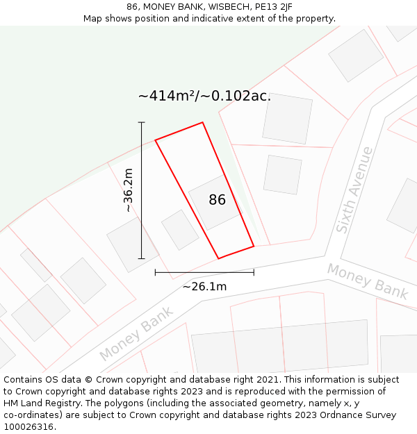 86, MONEY BANK, WISBECH, PE13 2JF: Plot and title map