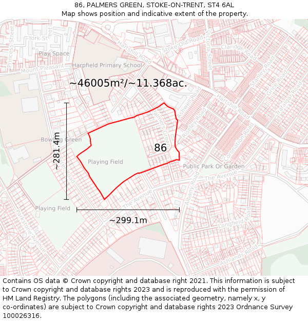 86, PALMERS GREEN, STOKE-ON-TRENT, ST4 6AL: Plot and title map