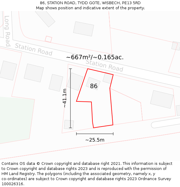 86, STATION ROAD, TYDD GOTE, WISBECH, PE13 5RD: Plot and title map