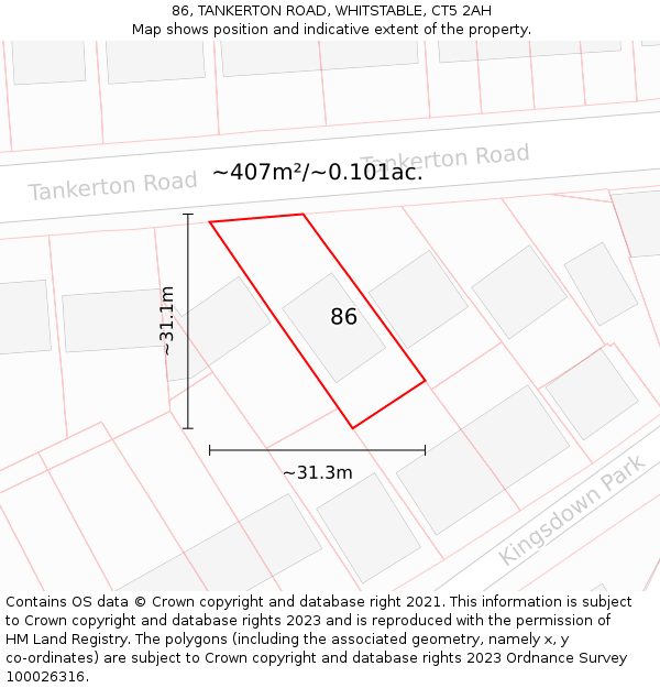 86, TANKERTON ROAD, WHITSTABLE, CT5 2AH: Plot and title map