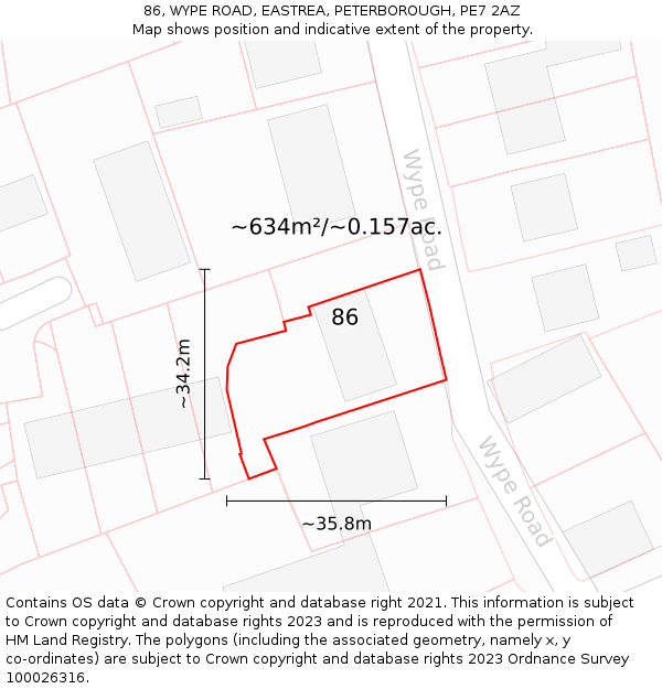 86, WYPE ROAD, EASTREA, PETERBOROUGH, PE7 2AZ: Plot and title map