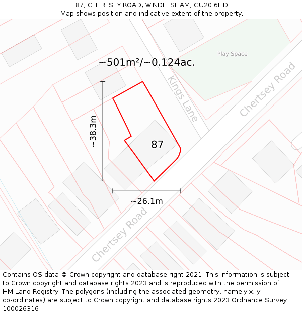 87, CHERTSEY ROAD, WINDLESHAM, GU20 6HD: Plot and title map