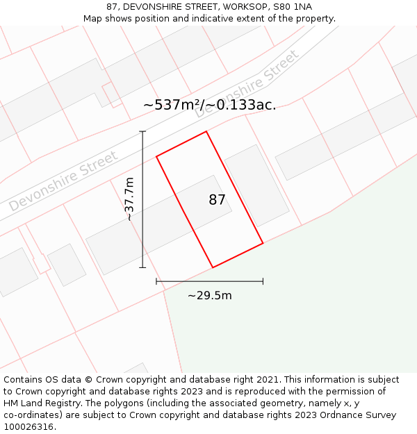 87, DEVONSHIRE STREET, WORKSOP, S80 1NA: Plot and title map