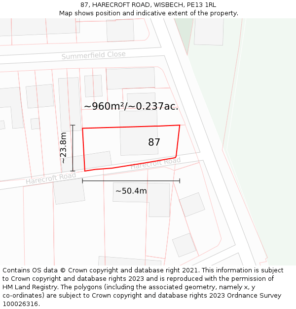 87, HARECROFT ROAD, WISBECH, PE13 1RL: Plot and title map