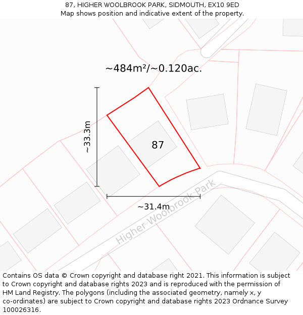 87, HIGHER WOOLBROOK PARK, SIDMOUTH, EX10 9ED: Plot and title map