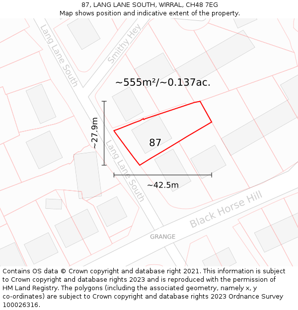 87, LANG LANE SOUTH, WIRRAL, CH48 7EG: Plot and title map