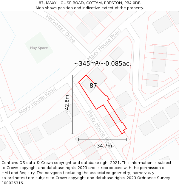 87, MAXY HOUSE ROAD, COTTAM, PRESTON, PR4 0DR: Plot and title map