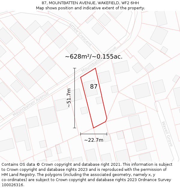 87, MOUNTBATTEN AVENUE, WAKEFIELD, WF2 6HH: Plot and title map