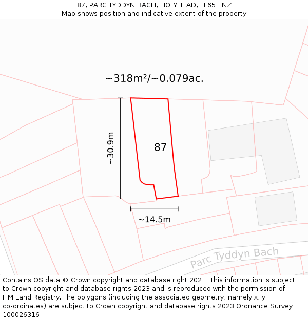 87, PARC TYDDYN BACH, HOLYHEAD, LL65 1NZ: Plot and title map