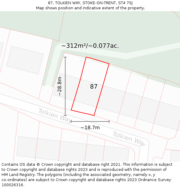 87, TOLKIEN WAY, STOKE-ON-TRENT, ST4 7SJ: Plot and title map