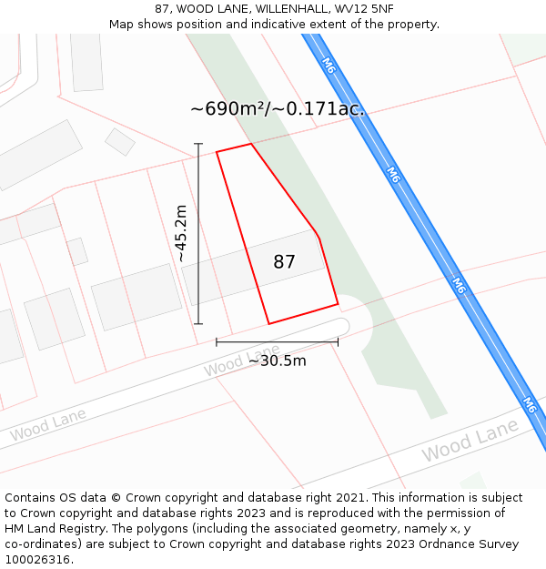 87, WOOD LANE, WILLENHALL, WV12 5NF: Plot and title map