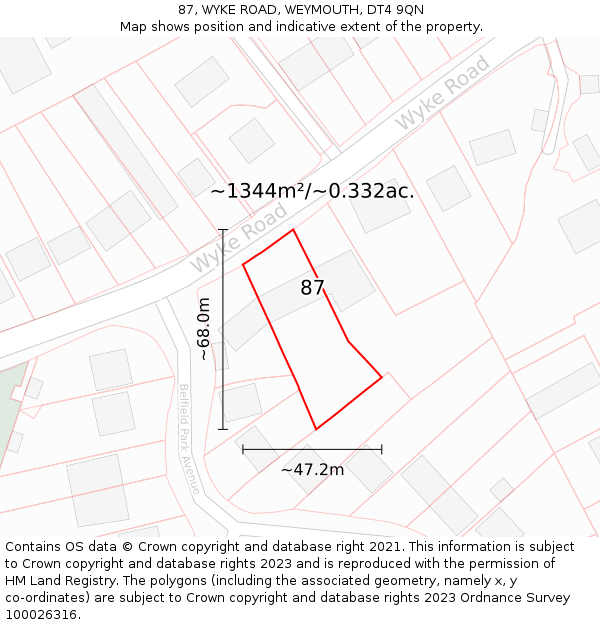 87, WYKE ROAD, WEYMOUTH, DT4 9QN: Plot and title map
