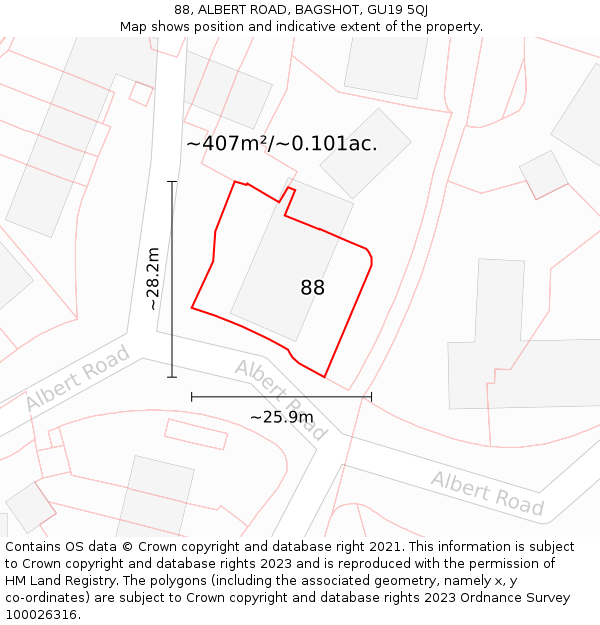 88, ALBERT ROAD, BAGSHOT, GU19 5QJ: Plot and title map