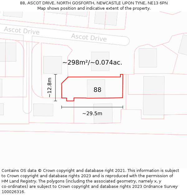 88, ASCOT DRIVE, NORTH GOSFORTH, NEWCASTLE UPON TYNE, NE13 6PN: Plot and title map