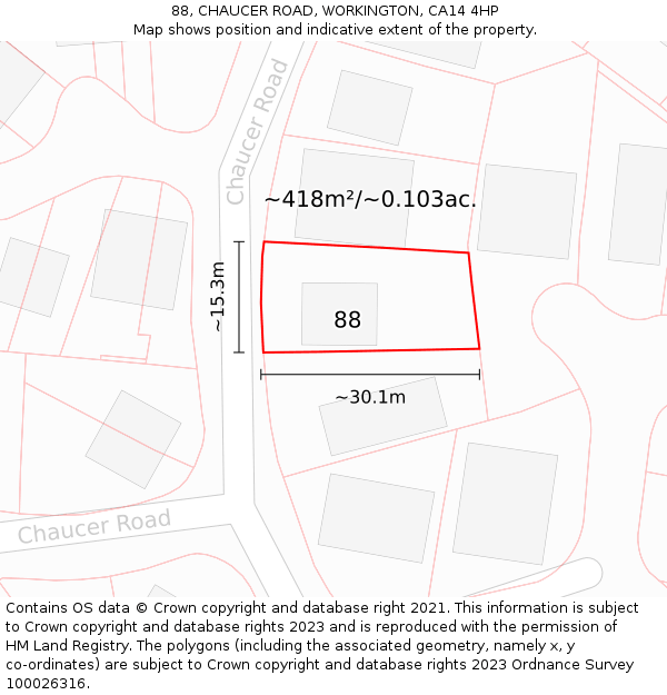 88, CHAUCER ROAD, WORKINGTON, CA14 4HP: Plot and title map