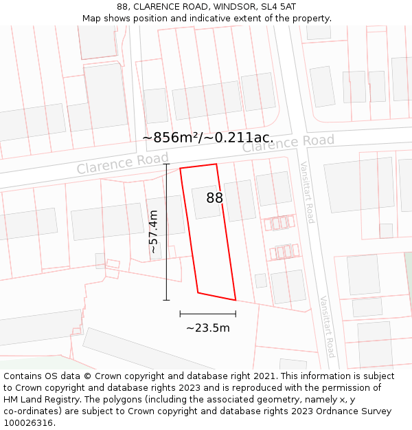 88, CLARENCE ROAD, WINDSOR, SL4 5AT: Plot and title map