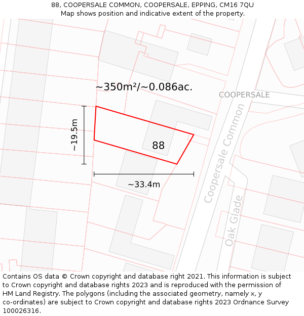 88, COOPERSALE COMMON, COOPERSALE, EPPING, CM16 7QU: Plot and title map