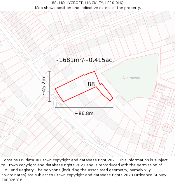 88, HOLLYCROFT, HINCKLEY, LE10 0HQ: Plot and title map