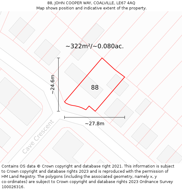 88, JOHN COOPER WAY, COALVILLE, LE67 4AQ: Plot and title map