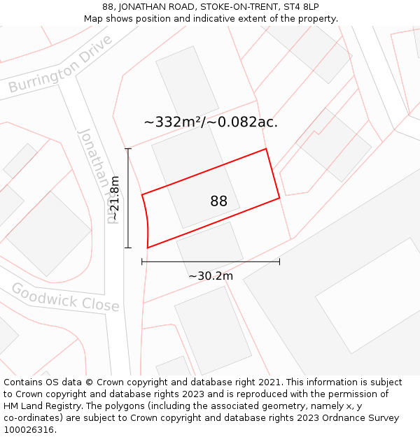 88, JONATHAN ROAD, STOKE-ON-TRENT, ST4 8LP: Plot and title map