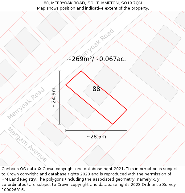 88, MERRYOAK ROAD, SOUTHAMPTON, SO19 7QN: Plot and title map