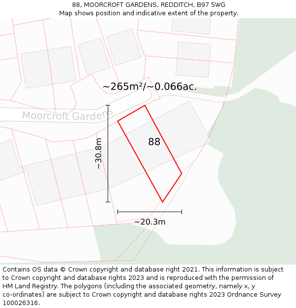 88, MOORCROFT GARDENS, REDDITCH, B97 5WG: Plot and title map