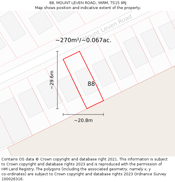 88, MOUNT LEVEN ROAD, YARM, TS15 9RJ: Plot and title map