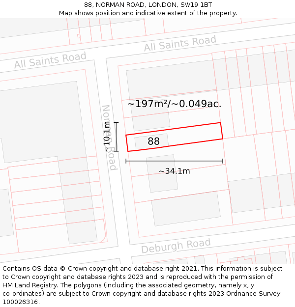 88, NORMAN ROAD, LONDON, SW19 1BT: Plot and title map