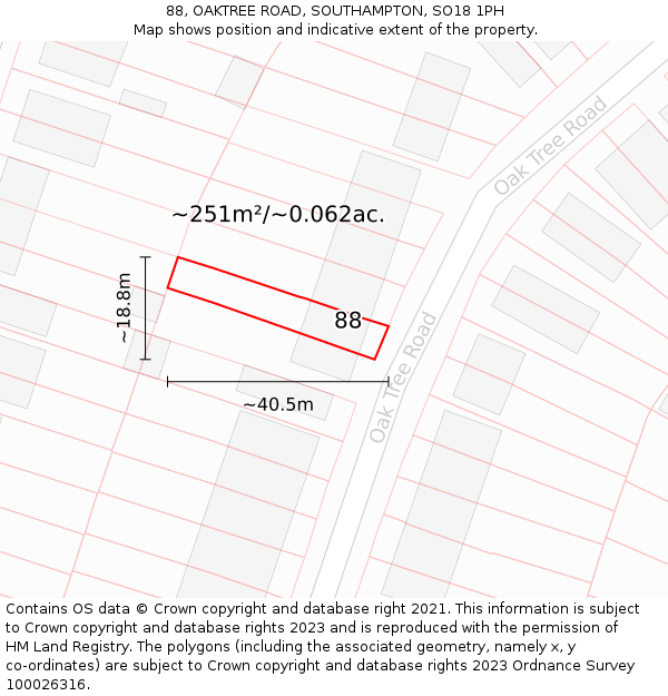 88, OAKTREE ROAD, SOUTHAMPTON, SO18 1PH: Plot and title map