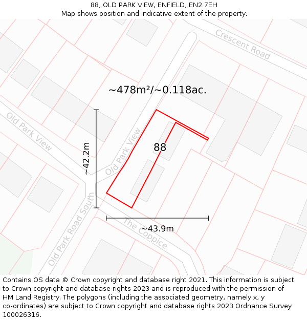 88, OLD PARK VIEW, ENFIELD, EN2 7EH: Plot and title map