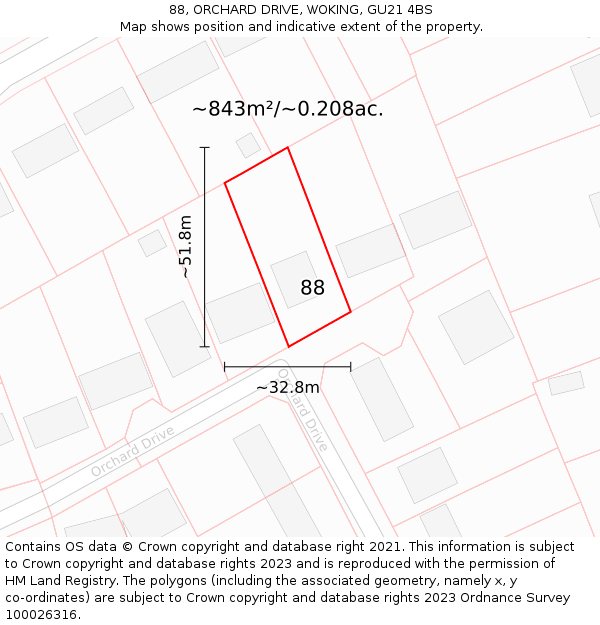 88, ORCHARD DRIVE, WOKING, GU21 4BS: Plot and title map