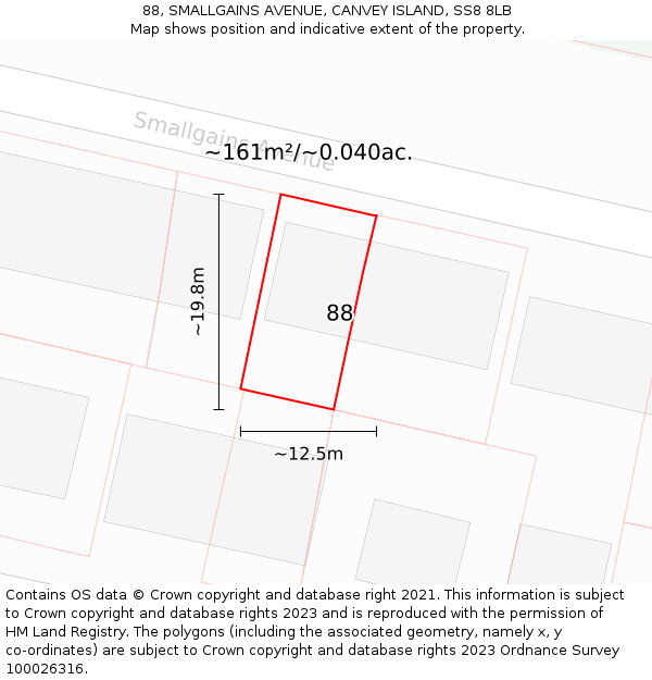 88, SMALLGAINS AVENUE, CANVEY ISLAND, SS8 8LB: Plot and title map