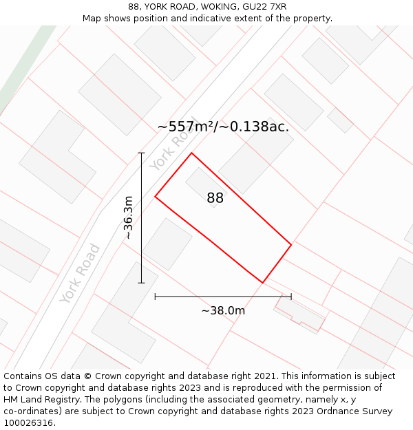 88, YORK ROAD, WOKING, GU22 7XR: Plot and title map