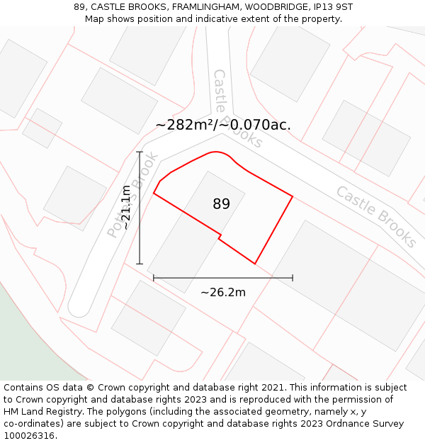 89, CASTLE BROOKS, FRAMLINGHAM, WOODBRIDGE, IP13 9ST: Plot and title map