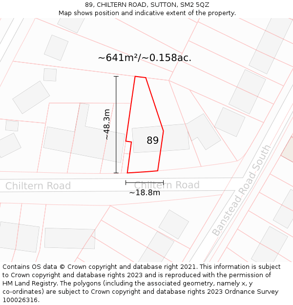 89, CHILTERN ROAD, SUTTON, SM2 5QZ: Plot and title map