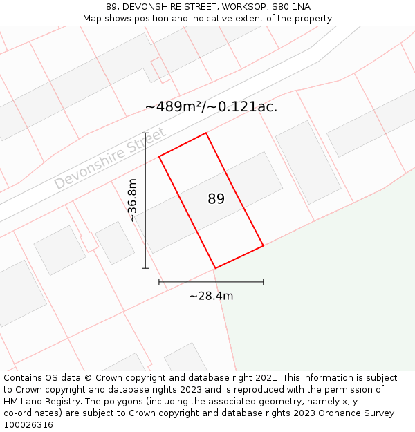 89, DEVONSHIRE STREET, WORKSOP, S80 1NA: Plot and title map