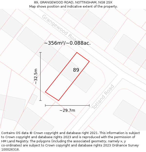 89, GRANGEWOOD ROAD, NOTTINGHAM, NG8 2SX: Plot and title map