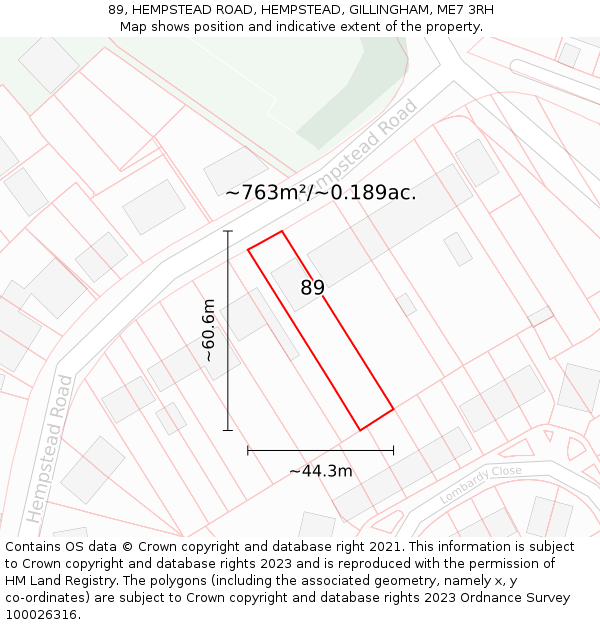 89, HEMPSTEAD ROAD, HEMPSTEAD, GILLINGHAM, ME7 3RH: Plot and title map