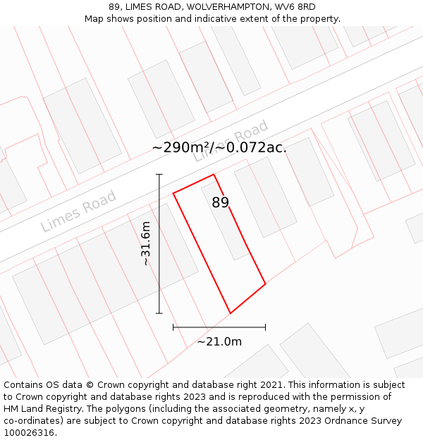 89, LIMES ROAD, WOLVERHAMPTON, WV6 8RD: Plot and title map