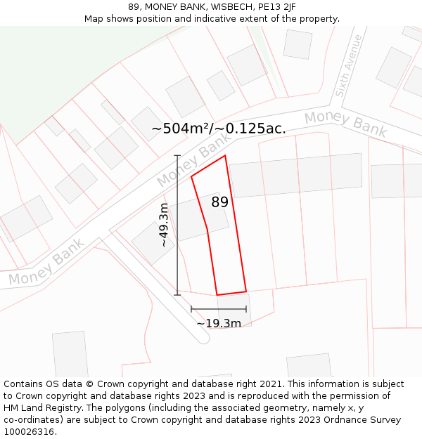 89, MONEY BANK, WISBECH, PE13 2JF: Plot and title map