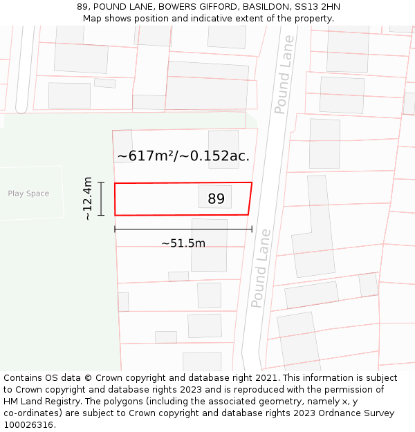 89, POUND LANE, BOWERS GIFFORD, BASILDON, SS13 2HN: Plot and title map