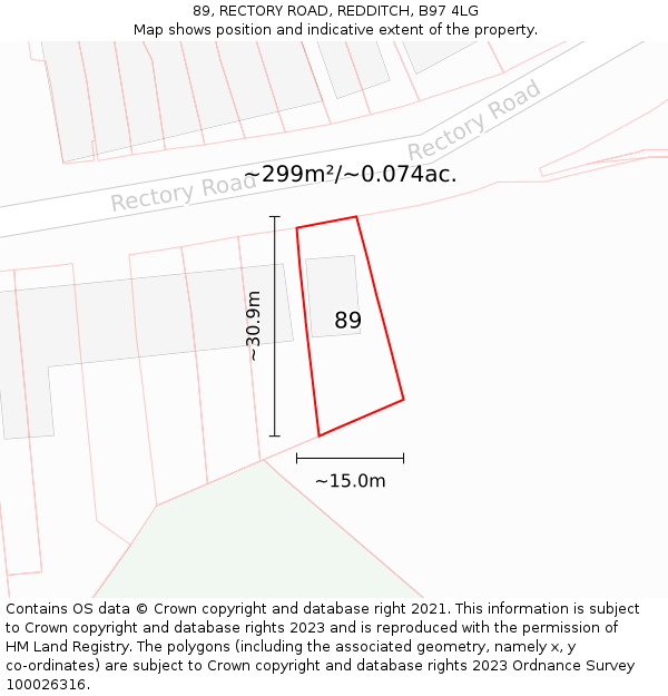 89, RECTORY ROAD, REDDITCH, B97 4LG: Plot and title map