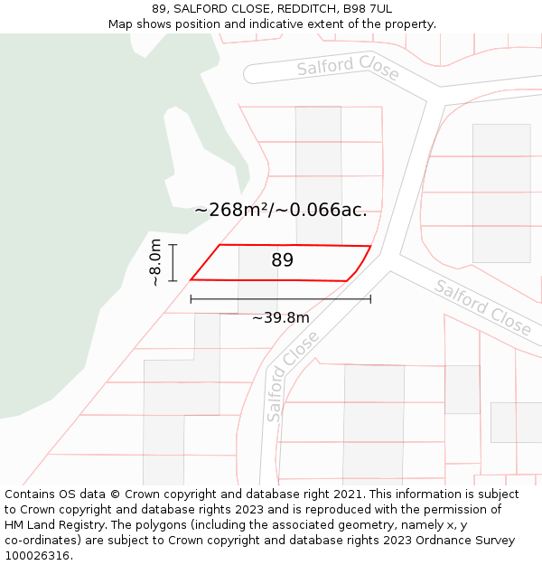 89, SALFORD CLOSE, REDDITCH, B98 7UL: Plot and title map