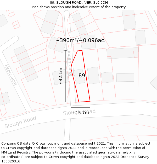89, SLOUGH ROAD, IVER, SL0 0DH: Plot and title map