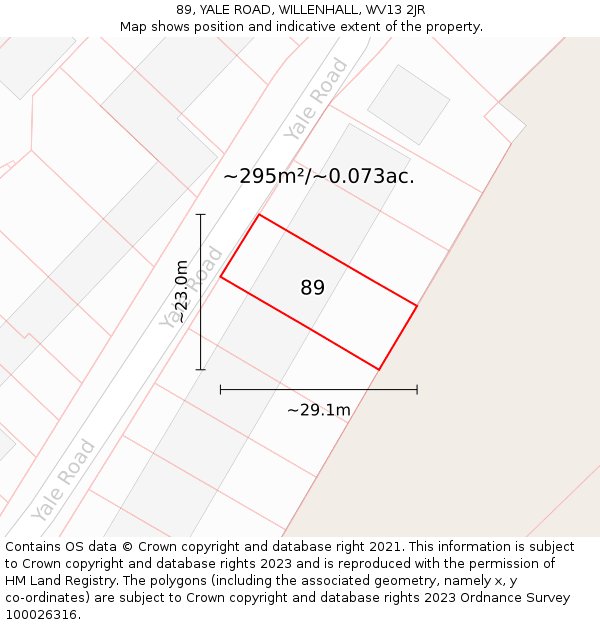 89, YALE ROAD, WILLENHALL, WV13 2JR: Plot and title map